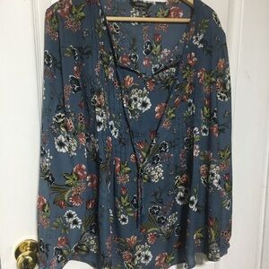 George Blue Floral Long-Sleeve Peasant Blouse